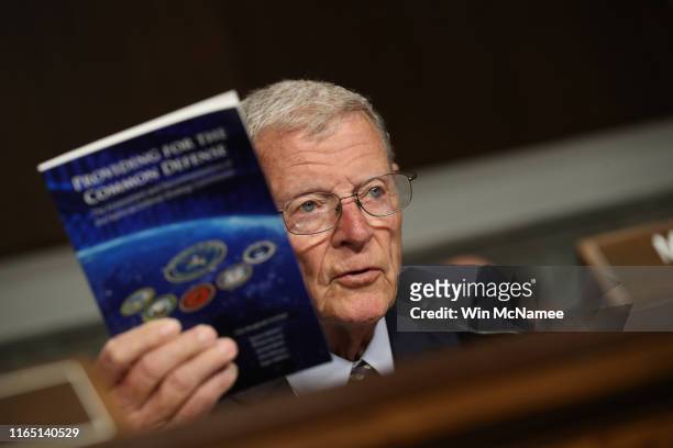 Committee chairman Sen. Jim Inhofe questions U.S. Air Force Gen. John E. Hyten during Hyten's testimony before the Senate Armed Services Committee on...