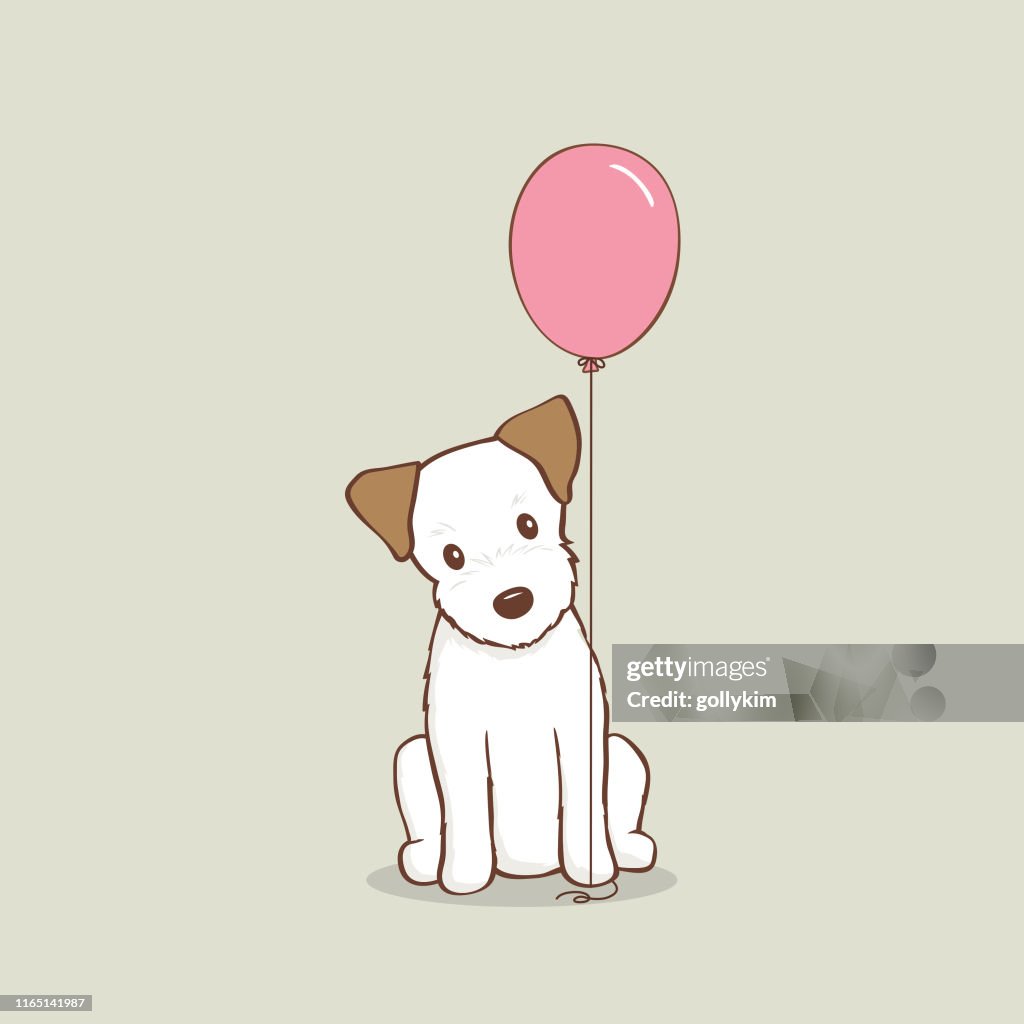 Jack Russell Terrier Puppy with pink balloon vector illustration