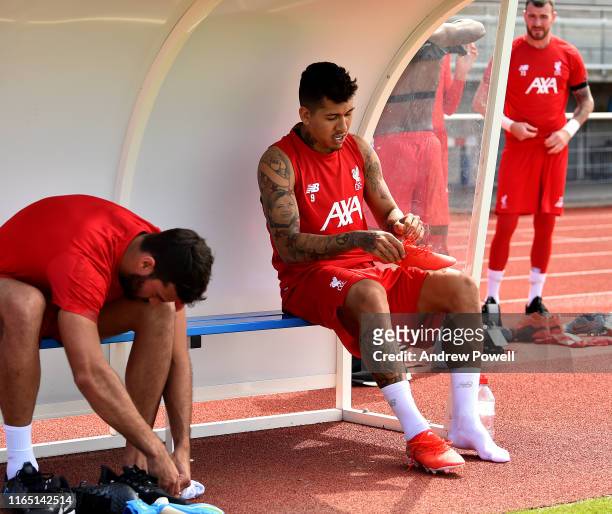 Roberto Firmino of Liverpool during a training session on July 30, 2019 in Evian-les-Bains, France.