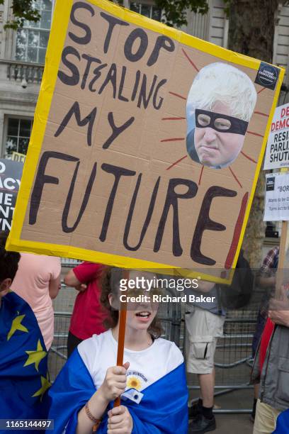 Pro-EU Remain protesters march to 'Stop the Coup' in Whitehall, near Downing Street, at the end of a week that saw Prime Minister Boris Johnson ask...