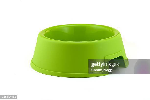 bright green dog bowl... - pet food dish stock pictures, royalty-free photos & images