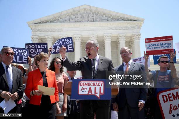 Sen. Chuck Schumer speaks during a press conference outside the U.S. Supreme Court July 30, 2019 in Washington, DC. Schumer and other U.S. Senate...