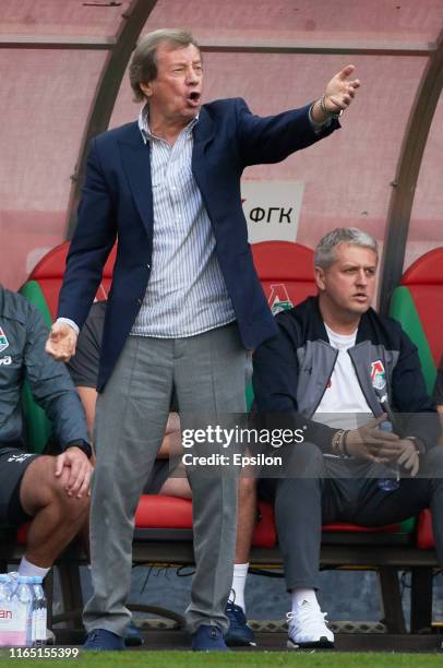 Head coach of FC Lokomotiv Moscow Yuri Semin reacts during the Russian Football League match between FC Lokomotiv Moscow and FC Rostov Rostov-on-Don...