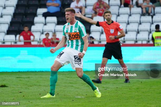 Marko Kvasina of Mattersburg celebrates after scoring a goal during the tipico Bundesliga match between FC Admira Wacker and SV Mattersburg at...