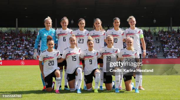 Team of Germany - back row from left Goalkeeper Merle Frohms, Lena Sophie Oberdorf, Sara Doorsoun, Sara Daebritz, Dzsenifer Marozsan, Alexandra Popp...