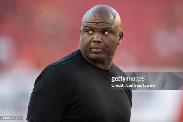 Booger McFarland prior to the first half of an NFL preseason game between the Cleveland Browns and the Tampa Bay Bucs on August 23 at Raymond James...