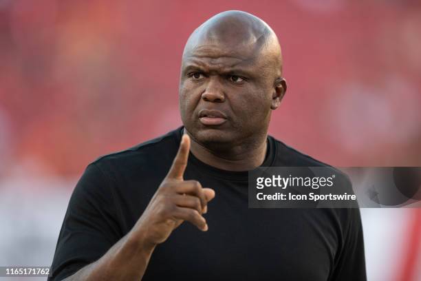 Booger McFarland prior to the first half of an NFL preseason game between the Cleveland Browns and the Tampa Bay Bucs on August 23 at Raymond James...