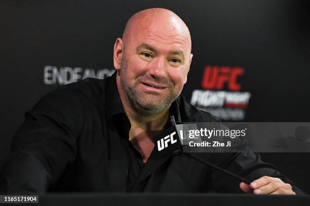 President Dana White attends the press conference after the UFC Fight Night event at Shenzhen Universiade Sports Centre on August 31, 2019 in...