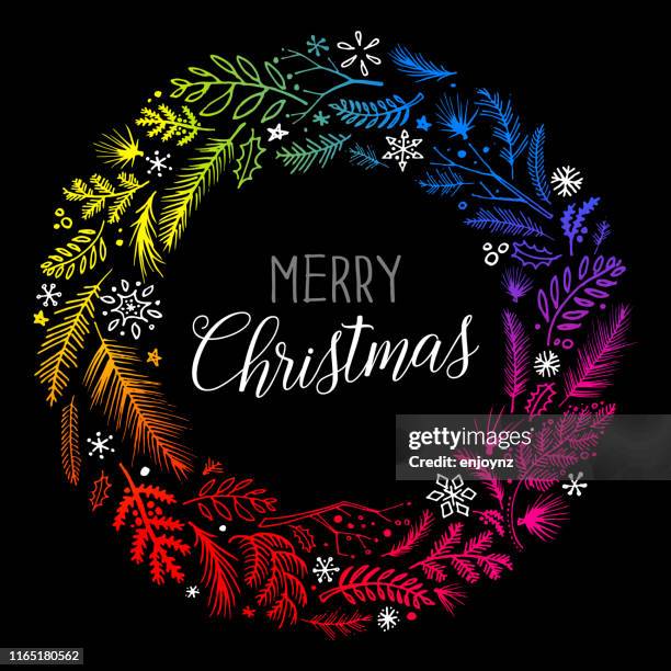 christmas wreath sketched vector - gay christmas stock illustrations