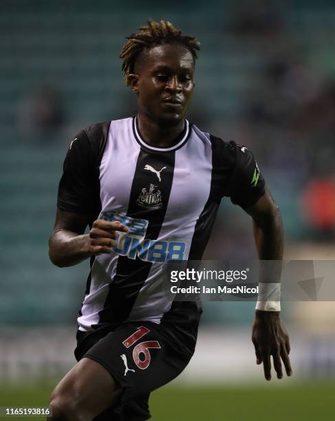 Rolando Aarons of Newcastle United is seen in action during the Pre-Season Friendly match between Hibernian and Newcastle United at Easter Road on...