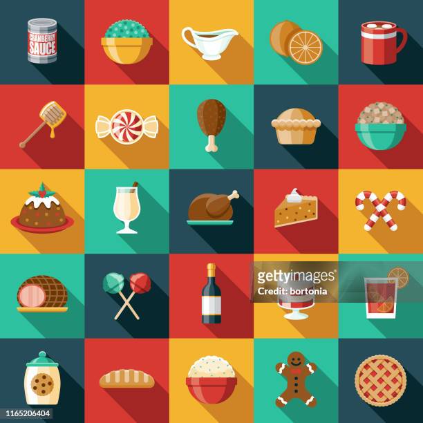ilustrações de stock, clip art, desenhos animados e ícones de holiday foods icon set - tarte de fruta