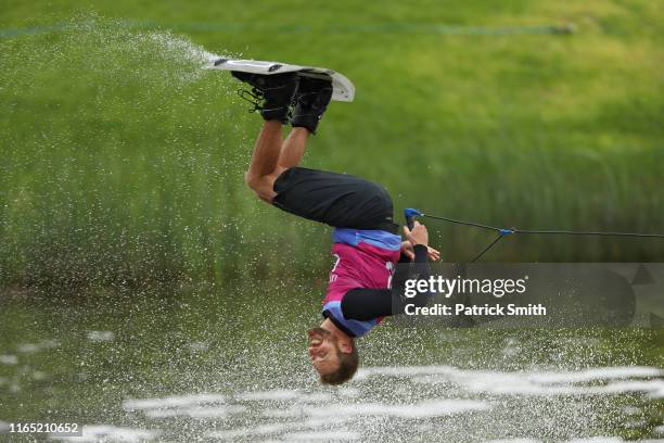 Andrew Adkinson of the United States competes in the Men's wakeboard final on Day 4 of Lima 2019 Pan American Games at at Laguna Bujama on July 30,...