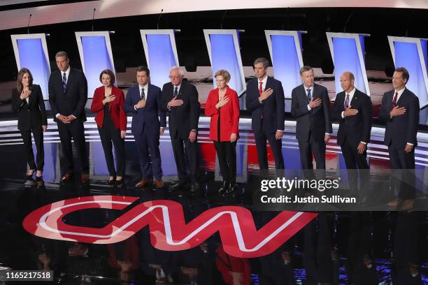 Democratic presidential candidates Marianne Williamson, , Rep. Tim Ryan , Sen. Amy Klobuchar , Indiana Mayor Pete Buttigieg, Sen. Bernie Sanders ,...