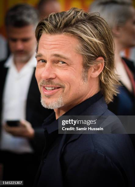 Brad Pitt attends the "Once Upon a Time... In Hollywood" UK Premiere at Odeon Luxe Leicester Square on July 30, 2019 in London, England.