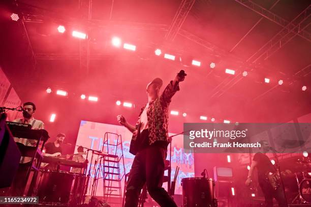 Singer Daniel Campbell Smith of the British band Bastille performs live on stage during the Energy Music Tour at the Kulturbrauerei on August 31,...