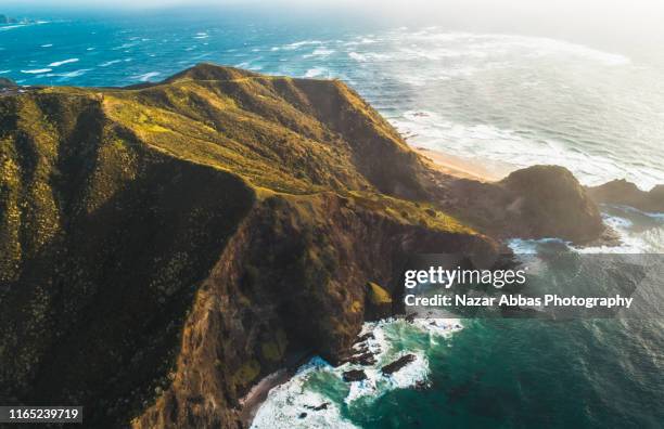 cape reinga overhead view. - northland region stock pictures, royalty-free photos & images