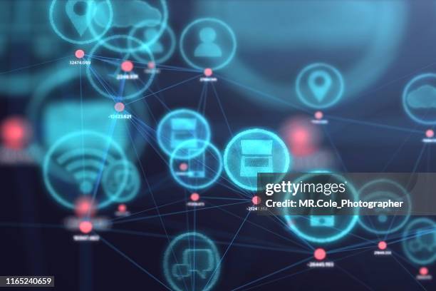 internet of things concept,social icon on 3d space,business and technology concept - globe navigational equipment stock-fotos und bilder