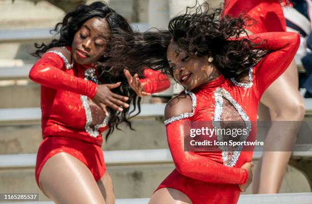 Howard cheerleaders during a football game between the University of Maryland and Howard University on August 31 at Capital One Field at Maryland...
