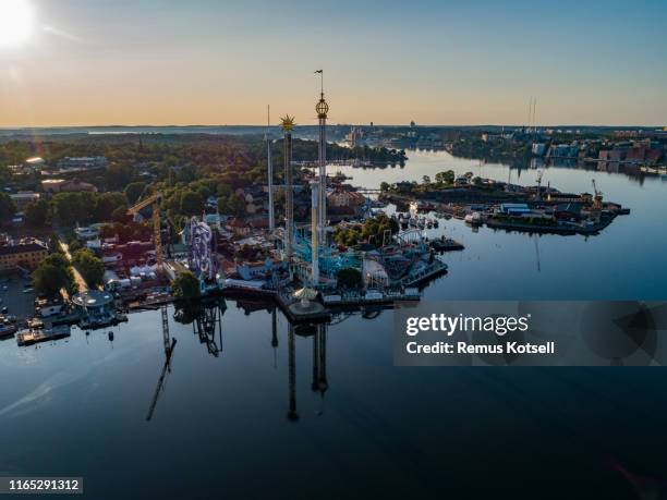 aerial view of the stockholm amusement and theme park gröna lund - djurgarden stock pictures, royalty-free photos & images