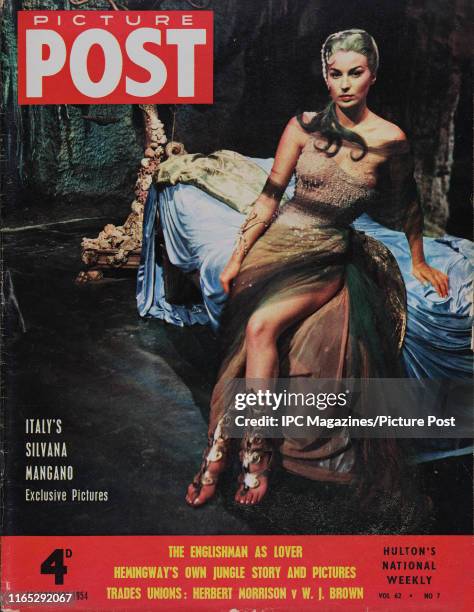Italian actress Silvana Mangano as 'Circe' in Mario Camerini's 'Ulysses' is featured for the cover of Picture Post magazine. Original Publication:...