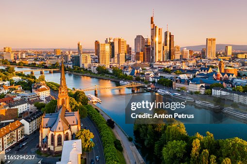 Cityscape of Frankfurt am Main at sunrise. Aerial view Cityscape of Frankfurt am Main at sunrise. Aerial view