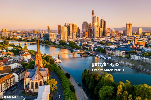 cityscape of frankfurt am main at sunrise. aerial view - germany stock pictures, royalty-free photos & images