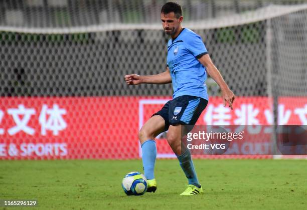 Ryan Mcgowan of Sydney FC drives the ball during the International Super Cup Suzhou Match between Paris Saint-Germain and Sydney FC at Suzhou Olympic...
