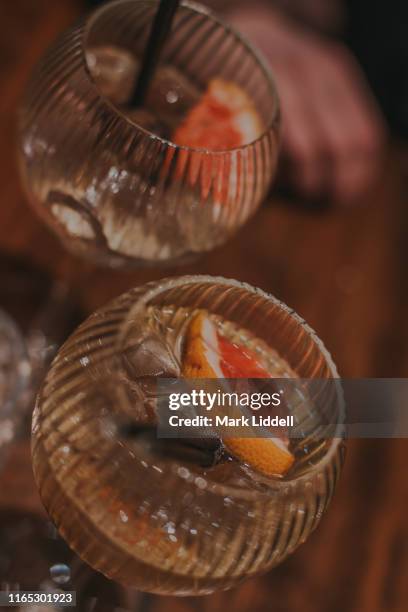 gin cocktails with a fruit garnish - scotland food and drink stock pictures, royalty-free photos & images