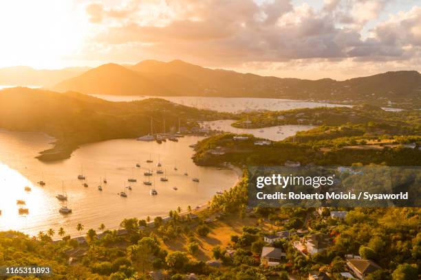 english harbour from shirley heights, antigua - isla martinica fotografías e imágenes de stock