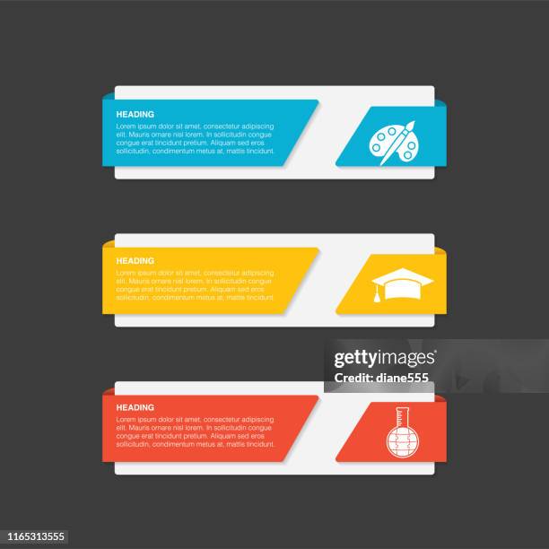 back to school icons on 3d ribbon banners - online art class stock illustrations