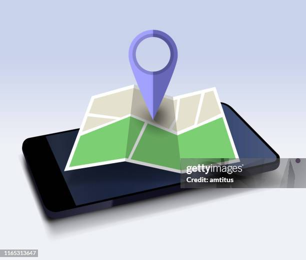 map on phone - foldable stock illustrations