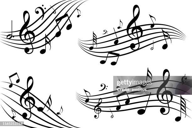 ilustraciones, imágenes clip art, dibujos animados e iconos de stock de olas de notas musicales - notas-musicales