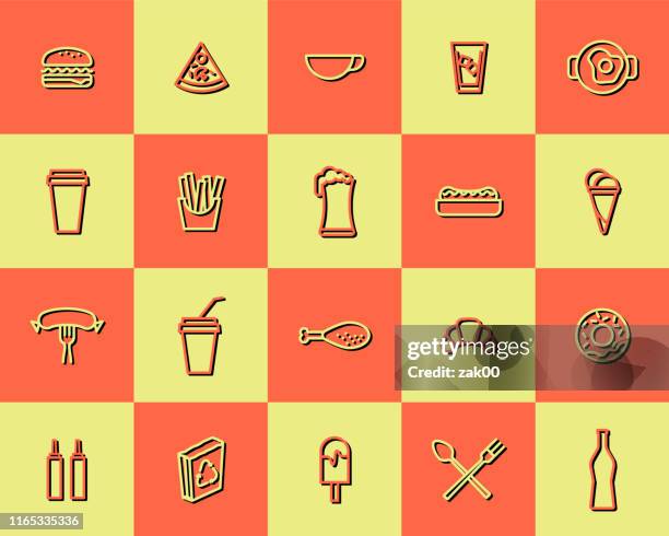 flat design fast food icon set - chicken nugget stock illustrations