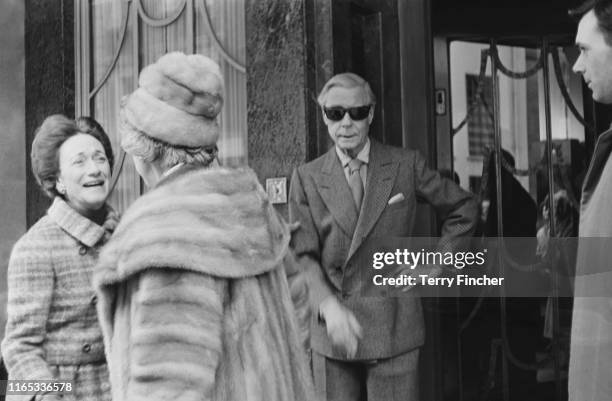 Edward VIII, Duke of Windsor , and Wallis Simpson, Duchess of Windsor , outside a hotel near Regent's Park, London, UK, 24th March 1965.