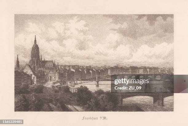 frankfurt am main, hessen, deutschland, stahlstich, erschienen 1896 - main stock-grafiken, -clipart, -cartoons und -symbole