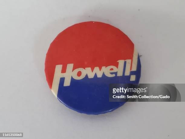 Red, white, and blue pin-back button or badge, with the text "Howell!" likely issued for a Henry Howell gubernatorial campaign, Virginia, 1975.
