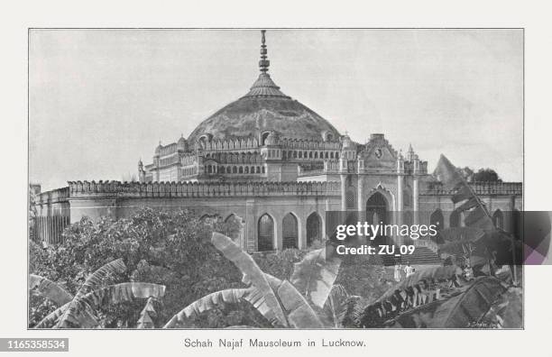 shah najaf imambara, lucknow, india, raster print, published in 1896 - monument stock illustrations