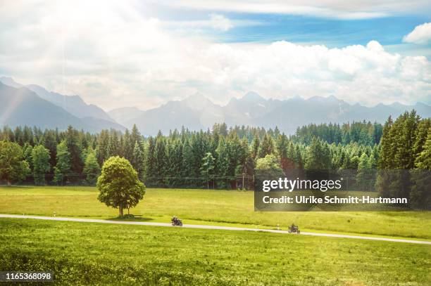 beautiful landscape in pre-alps (alps visible in background) - alpenvorland stock-fotos und bilder