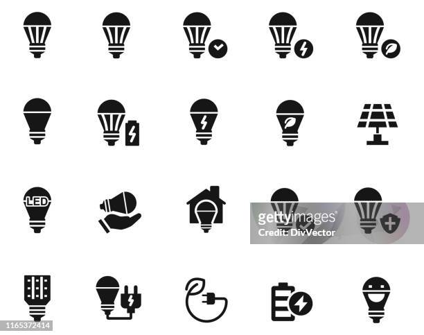 illustrations, cliparts, dessins animés et icônes de ensemble d'icône d'ampoule de led - led