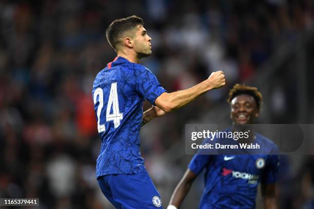 Christian Pulisic of Chelsea celebrates after he scores his sides first goal during the pre-season friendly match between RB Salzburg and FC Chelsea...