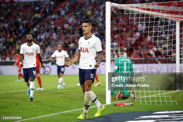 Erik Lamela of Tottenham celebrates scoring his sides first goal during the Audi cup 2019 final match between Tottenham Hotspur and Bayern Muenchen...