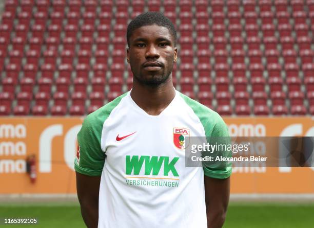 Kevin Danso of FC Augsburg poses during the team presentation at WWK-Arena on July 31, 2019 in Augsburg, Germany.