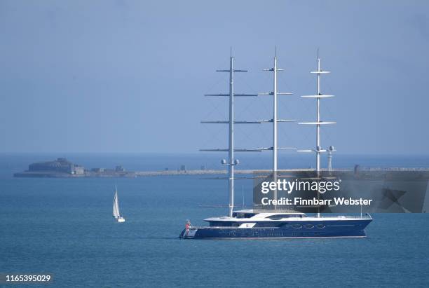 Sailing yacht Black Pearl is moored on July 31 at Weymouth harbour, England.