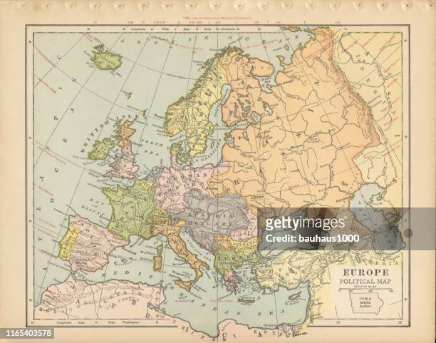 ilustrações, clipart, desenhos animados e �ícones de europa mapa político antigo vitoriana gravado mapa colorido, 1899 - hungria