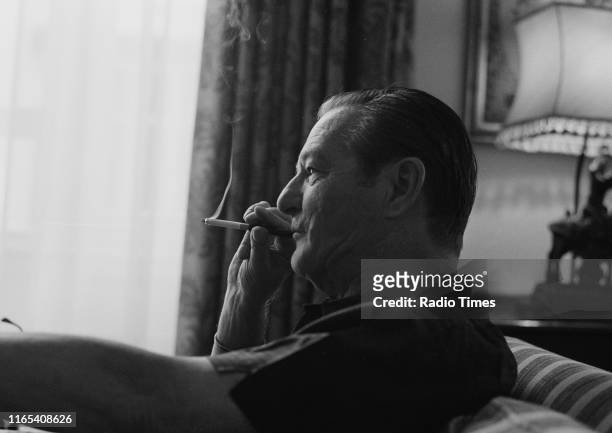 Playwright Terence Rattigan interviewed for the BBC broadcast of his film 'The Winslow Boy', June 1973.