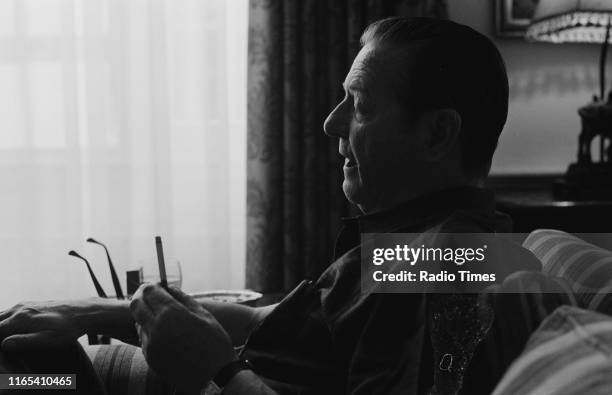 Playwright Terence Rattigan interviewed for the BBC broadcast of his film 'The Winslow Boy', June 1973.