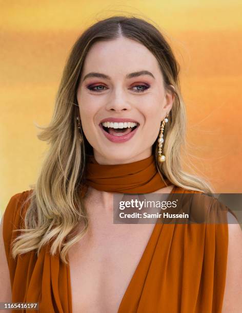 Margot Robbie attends the "Once Upon a Time... In Hollywood" UK Premiere at Odeon Luxe Leicester Square on July 30, 2019 in London, England.