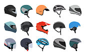 Set of racing helmets on a white background.