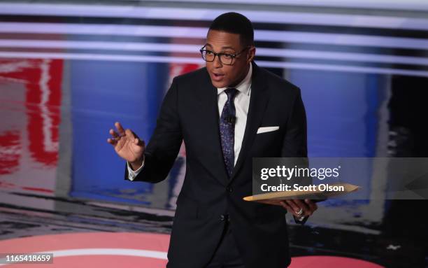 Moderator Don Lemon speaks to the crowd attending the Democratic Presidential Debate at the Fox Theatre July 31, 2019 in Detroit, Michigan. 20...