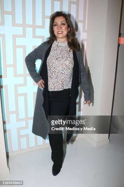 Arlette Pacheco poses for photos during a mass for the first day of filming of the soap opera 'Vencer al silencio' on July 31, 2019 in Mexico City,...